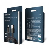 Кабель Rexant USB-A – Lightning для Apple 2,4А, 1м, в черной нейлоновой оплетке, со световой индикац