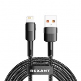 Кабель Rexant USB-A – Lightning для Apple 2,4А, 1м, в черной нейлоновой оплетке