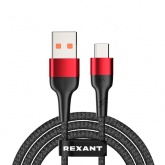 Кабель Rexant USB-A – USB Type-C, 5А, 50Вт, 1м, в черной нейлоновой оплетке