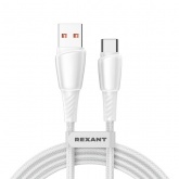 Кабель Rexant USB-A – USB Type-C, 5А, 100Вт, 1м, в белой нейлоновой оплетке