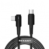 Кабель Rexant угловой USB Type-C – Type-C 5А 100Вт 1м в черной нейлоновой оплетке, с индикацией