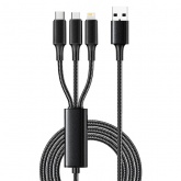 Кабель Rexant USB 3 в 1 Type-C (6A), Lightning для Apple (2,4A), micro USB (3A) 1,2м, в черной оплет