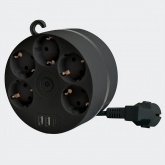 Удлинитель Stekker Comfort HM10-51-01 5х2P+E 16A 3500Вт 2USB A+1C 5V 3,1A 3x1мм2 2.5 м черный