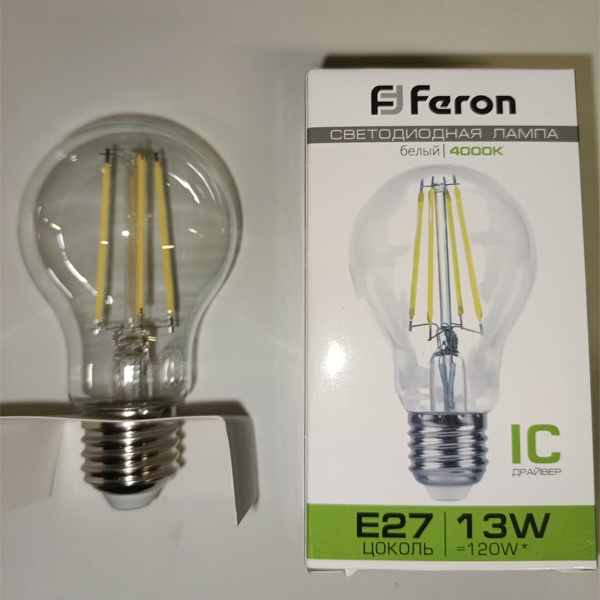 Филаментная лампочка груша с нитевидными светодиодами мощностью 13 Вт с цоколем E27 нейтральный белый свет прозрачная колба