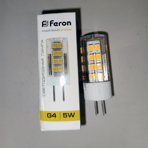 Светодиодная капсульная лампа Ферон LED на 220 Вольт мощностью 5 Ватт с цоколем G4