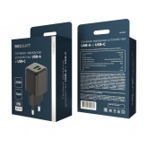 Сетевое зарядное устройство Rexant с двумя портами USB-A и Type-C, 20Вт GaN компактный