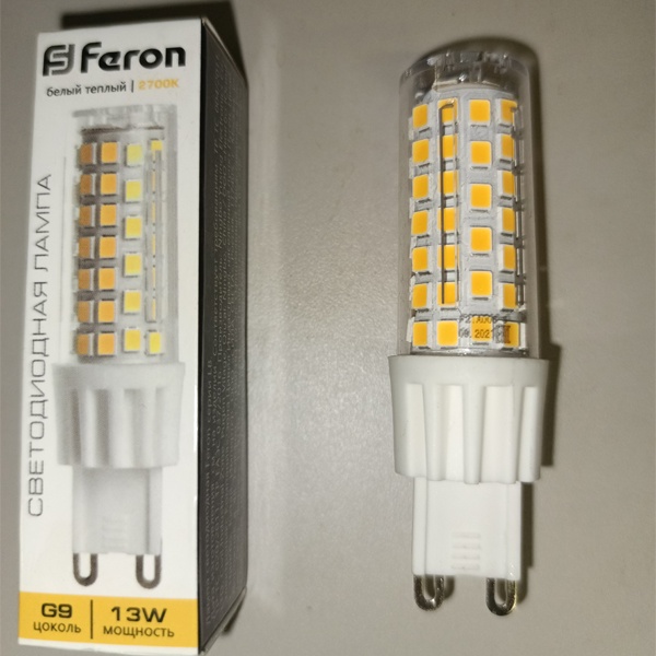 Капсульная LED лампочка мощностью 13 Ватт с цоколем G9 теплый свет