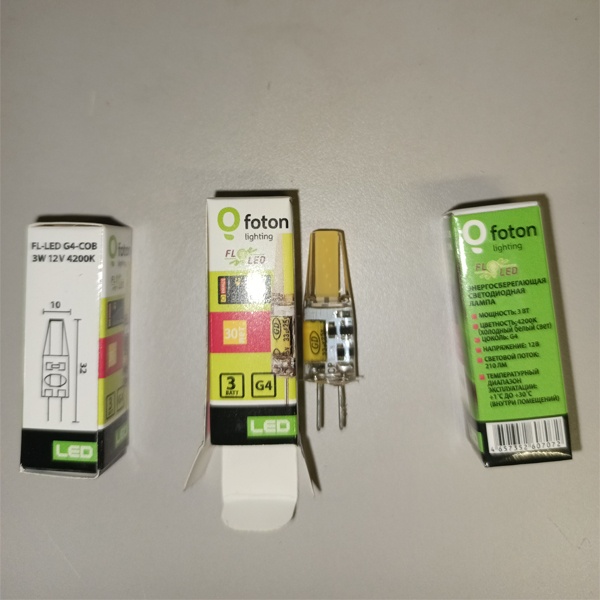 Светодиодная лампа FL-LED G4-COB 3Вт 4200К 12В 210лм 10x38мм белый свет Foton lighting
