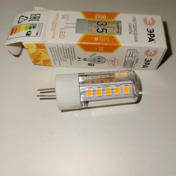 Светодиодная низковольтная капсульная лампочка, мощностью 3,5 Ватта, с цоколем G4, тёплый свет