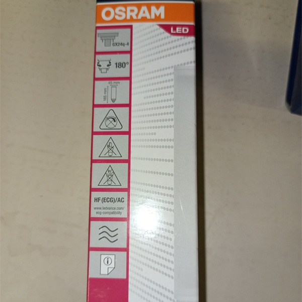 Светодиодная лампочка Осрам Дулюкс T/E, мощностью 20 Ватт, с цоколем GX24q-4, теплый белый свет, для использования в светильниках с ЭПРА или для прямого включения