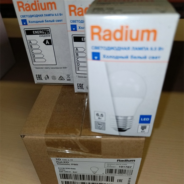 Светодиодная лампа формы шар RADIUM RL-P мощностью 6.5 Ватт (60W), белый свет