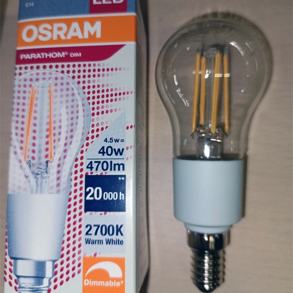 Диммируемая светодиодная лампа классической формы Осрам LED P Retrofit CLAS P 40 DIM 4.5W/827 470 lm E14 Filament