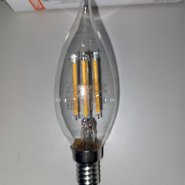 Филаментная светодиодная лампа свеча на ветру Осрам LED Retrofit CLAS BA40 4W/827 470 lm E14