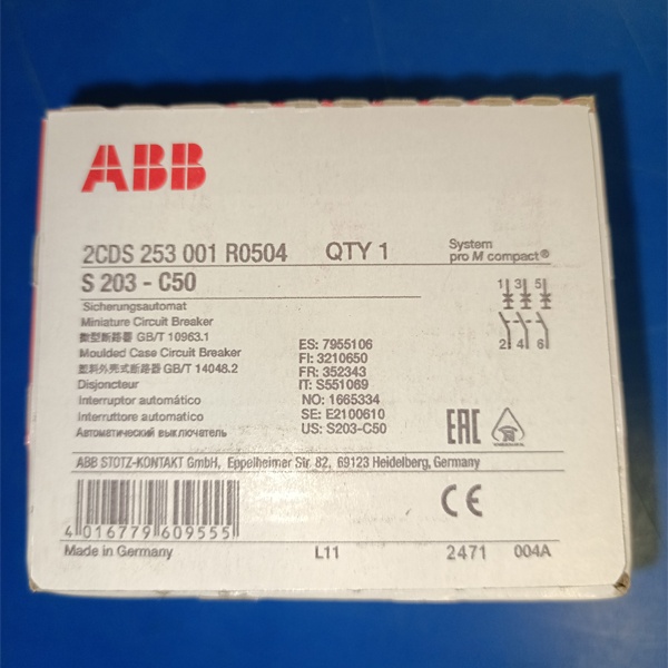 Модульный трехполюсный электрический автомат ABB S203 System pro M на 50, Ампер с характеристикой C