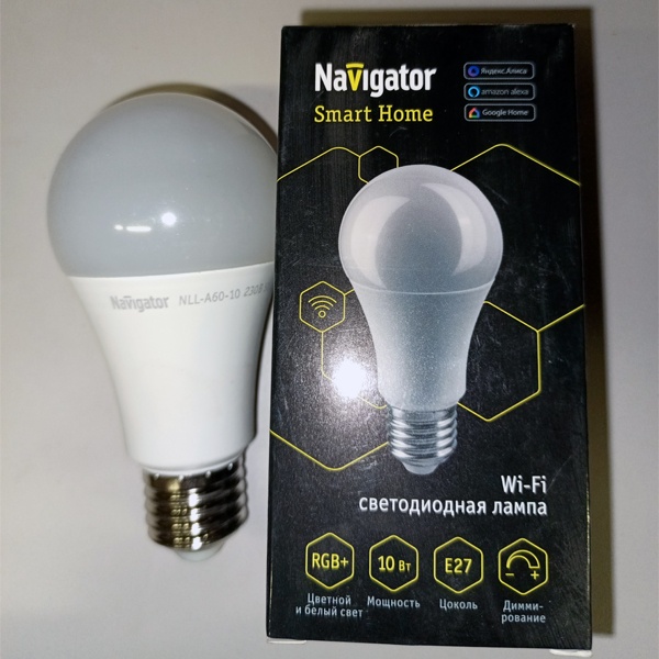 Светодиодная NLL-WiFi (вайфай) лампочка, мощностью 10 Ватт, с цоколем E27, мультиколор
