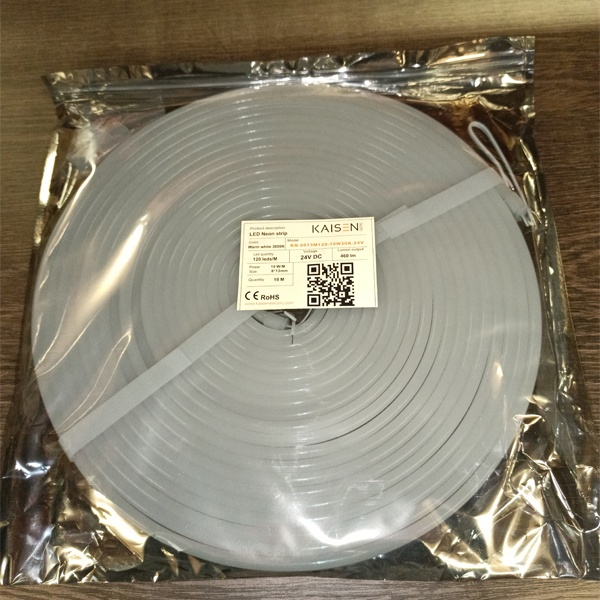Влагозащищенная неоновая LED лента, 24 Вольта, мощностью 10Вт/м, длина 10 метров, теплый белый свет