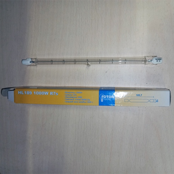 Галогенная линейная лампа Фотон мощностью 1000 Ватт на 220 Вольт с цоколем R7S теплого света