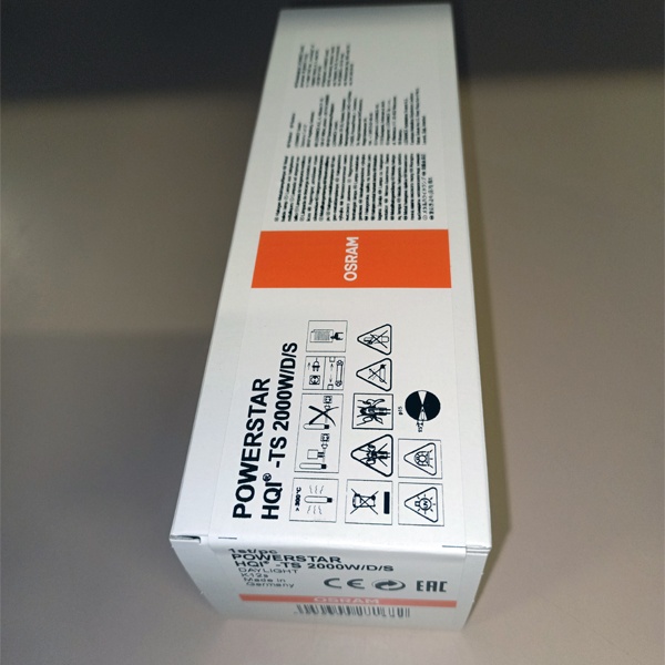 Металлогалогенная лампа Осрам HQI-TS D/S мощностью 2000 Ватт с цоколем K12S дневного света.