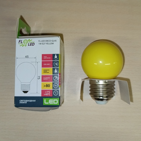Светодиодная декоративная лампа DECOR GL45 1W желтая Foton Lighting