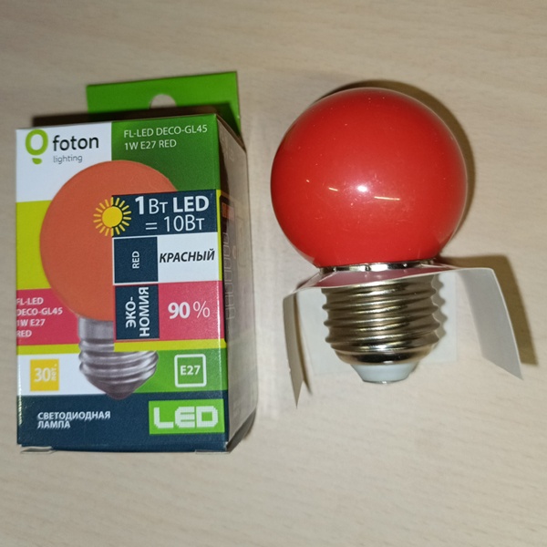 Светодиодная декоративная лампа DECOR GL45 1W красная Foton Lighting