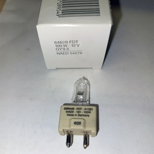 Низковольтная галогенная лампочка Осрам без отражателя мощностью 100 Ватт с цоколем GY9,5