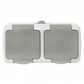 Розетка двойная EKF Мурманск 16А с заземлением с защитными шторками и крышкой IP54 серый