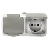 Розетка двойная EKF Мурманск 16А с заземлением с защитными шторками и крышкой IP54 серый