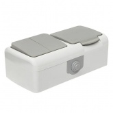 Блок розетка с заземлением и крышкой + двухклавишный выключатель EKF Мурманск IP54 серый