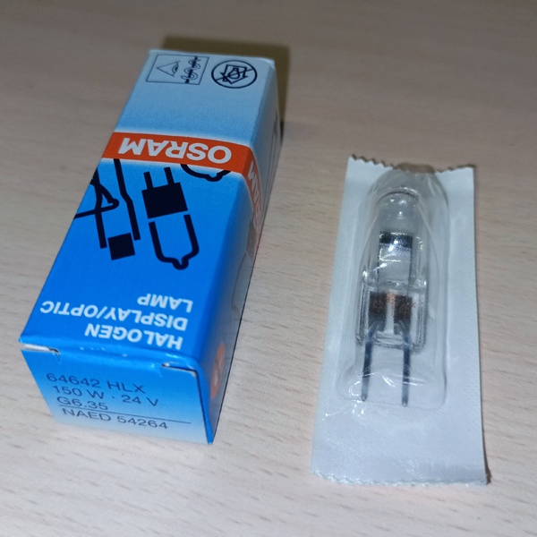 Низковольтная галогенная лампочка Осрам без отражателя мощностью 150 Ватт с цоколем G6,35