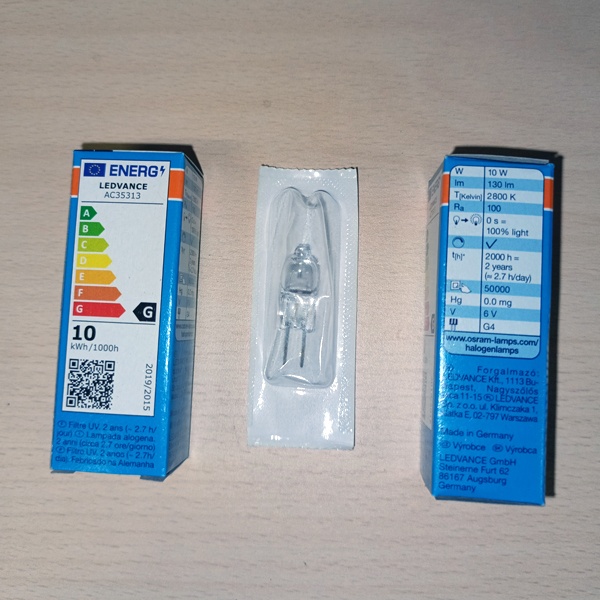 Галогенная низковольтная капсульная лампочка Осрам с цоколем G4, мощностью 10 Ватт