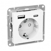 Механизм розетки EKF 2P+E 16А с USB-A+С со шторками Эпика белый