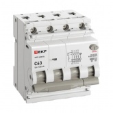 Дифавтомат EKF PROxima АВДТ-63N (S) 3P+N C63А 100мА тип АС трехфазный селективный электронный 6кА (дифференциальный автомат, АВДТ)
