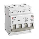 Дифавтомат EKF PROxima АВДТ-63N (S) 3P+N C63А 100мА тип АС трехфазный селективный электронный 6кА (дифференциальный автомат, АВДТ)