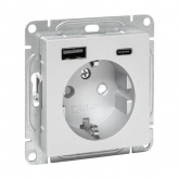 Механизм розетки EKF 2P+E 16А с USB-А и USB-C со шторками Эпика алюминий