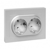 Двойная розетка EKF 2х2P+E 16А с рамкой Эпика алюминий