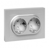 Двойная розетка EKF 2х2P+E 16А с защитными шторками с рамкой Эпика алюминий