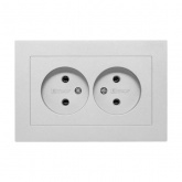 Двойная розетка EKF без заземления 2х2P 16А с рамкой Эпика алюминий