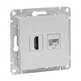 Механизм розетки EKF HDMI+RJ45 (cat5) Эпика алюминий