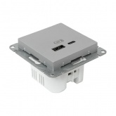 Механизм зарядной розетки EKF USB А и USB C Эпика алюминий