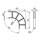 Угол горизонтальный DKC 90° для лестничного лотка 100х200 R300 горячеоцинкованный c крепежом