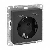 Механизм розетки EKF 2P+E 16А с USB-C - 2шт со шторками Эпика черный