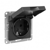 Механизм розетки EKF 2P+E 16А с защитными шторками с крышкой IP44 Эпика черный