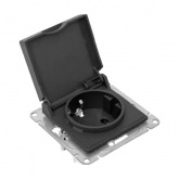 Механизм розетки EKF 2P+E 16А с защитными шторками с крышкой IP44 Эпика черный