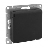 Механизм розетки EKF 2P+E 16А с защитными шторками с крышкой IP44 Эпика черный