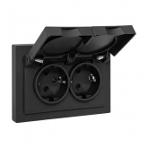 Двойная розетка EKF 2х2P+E 16А с защитными шторками с крышкой с рамкой IP44 Эпика черный