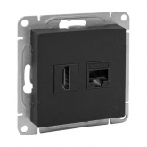 Механизм розетки EKF HDMI+RJ45 (cat5) Эпика черный