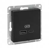 Механизм зарядной розетки EKF USB А и USB C Эпика черный