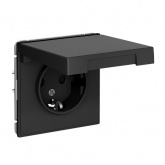 Розетка Systeme Electric ArtGallery 2P+E 16А со шторками и крышкой IP44 карбон