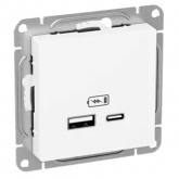 Механизм зарядной розетки EKF USB А и USB C Эпика белый