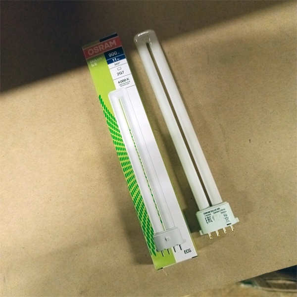 Компактная энергосберегающая лампа КЛЛ мощностью 11 Вт с цоколем 2G7 для светильников с ЭПРА